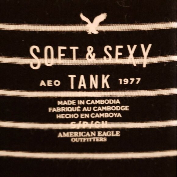 American Eagle Women's Soft & Sexy Black White Stripe Tank Top Small - Picture 4 of 6